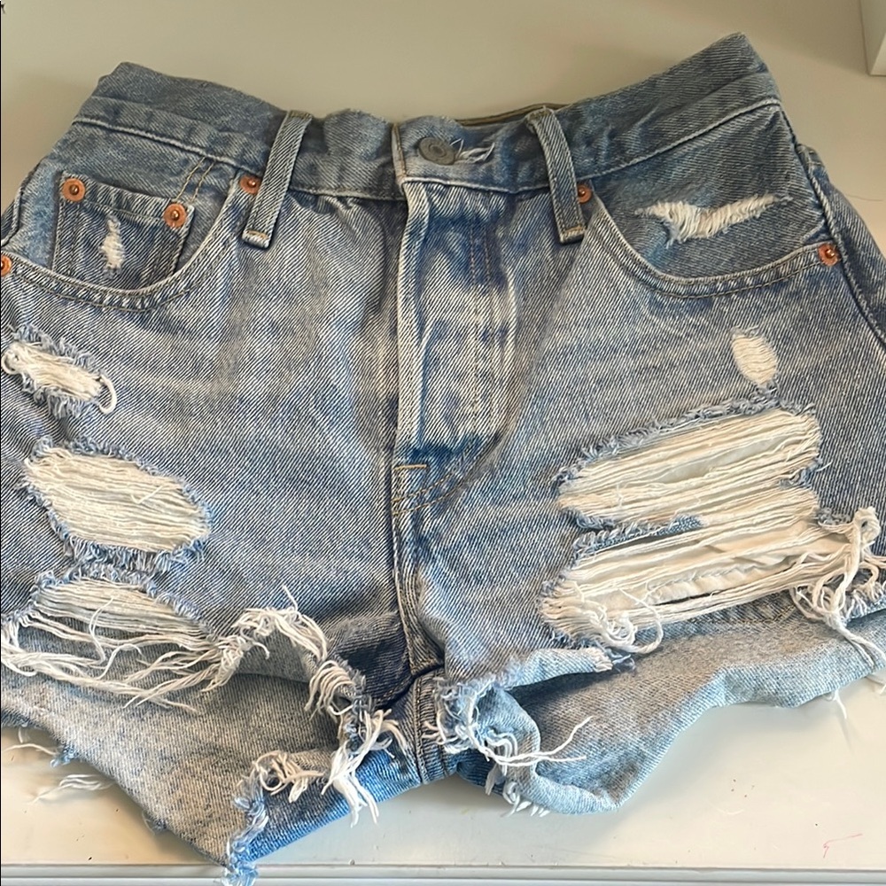 Levi's Blue Distressed Jean Shorts